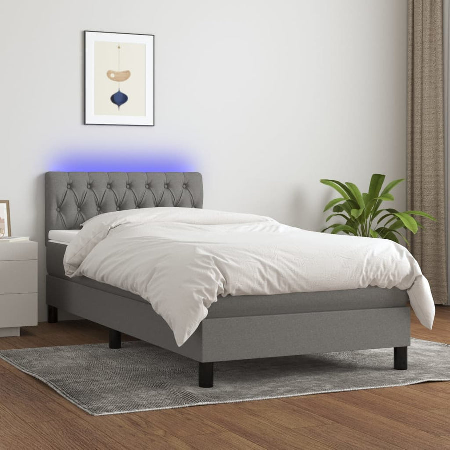 Boxspring Met Matras En Led Stof Donkergrijs 90 x 200 cm Getuft ontwerp