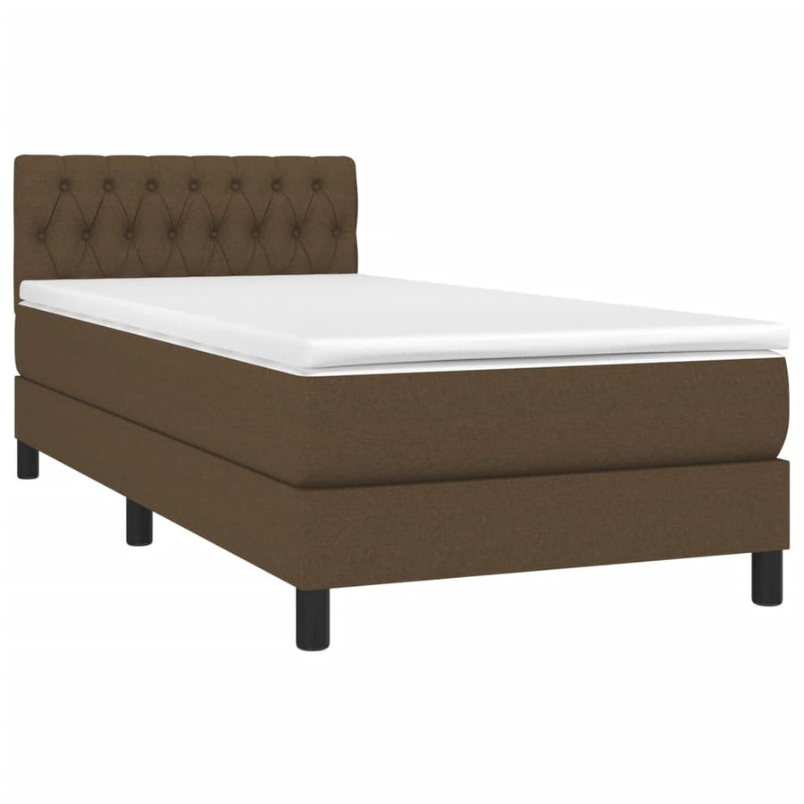 Boxspring Met Matras En Led Stof 80X200 Cm Donkerbruin 90 x 200 cm Getuft ontwerp