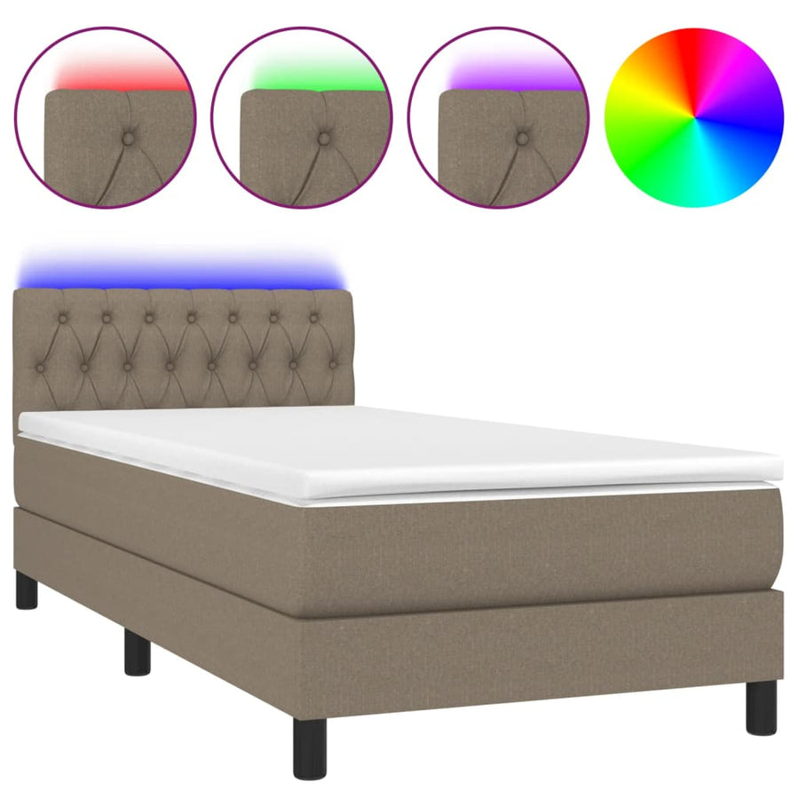 Boxspring met matras en LED stof taupe 80x200 cm 90 x 200 cm Getuft ontwerp