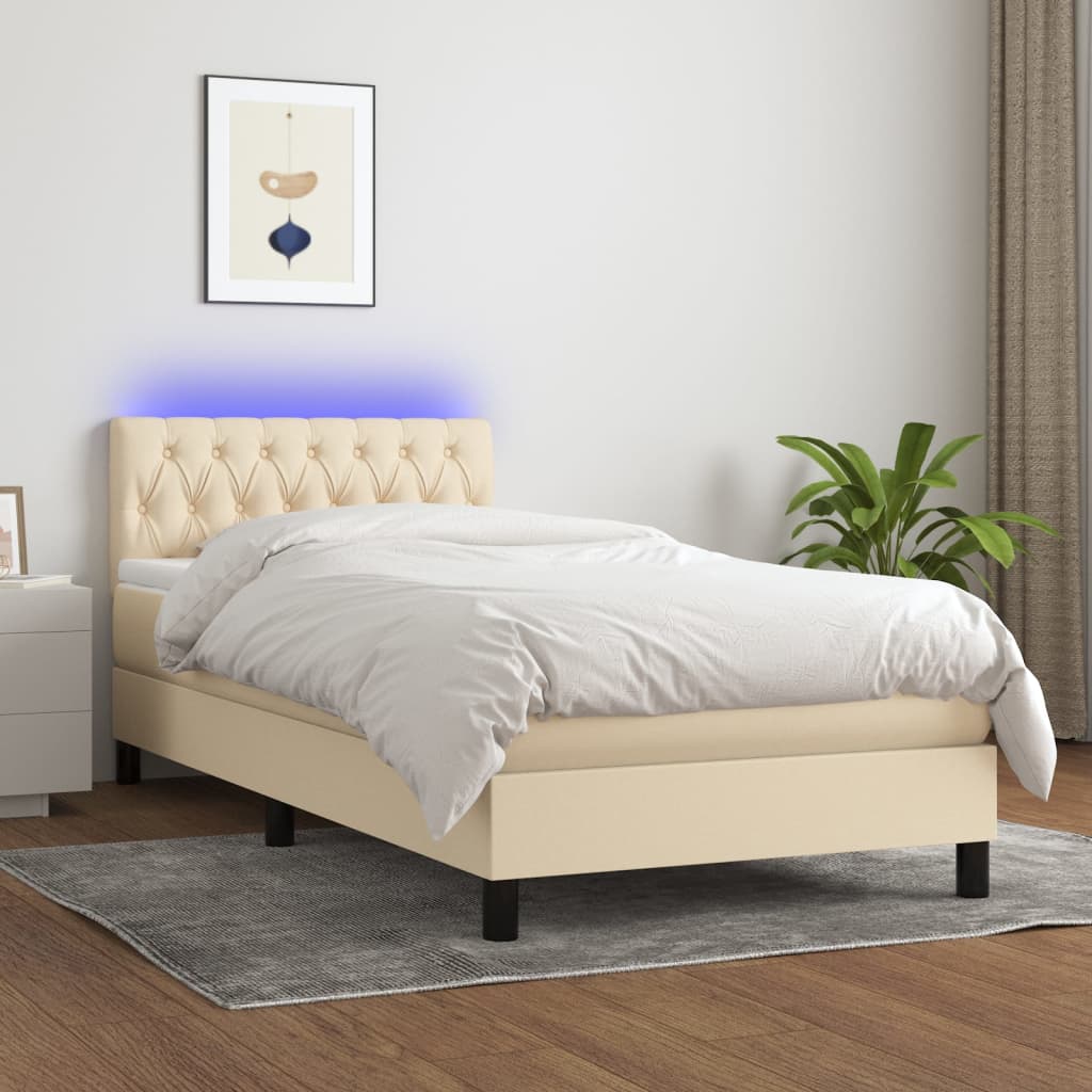 Boxspring met matras en LED stof crèmekleurig 80x200 cm 90 x 200 cm Crème