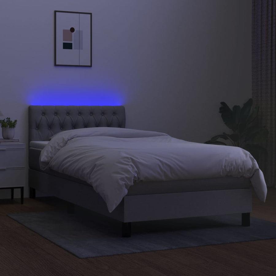 Boxspring Met Matras En Led Stof Lichtgrijs 100X200 Cm Lichtgrijs 100 x 200 cm Getuft ontwerp