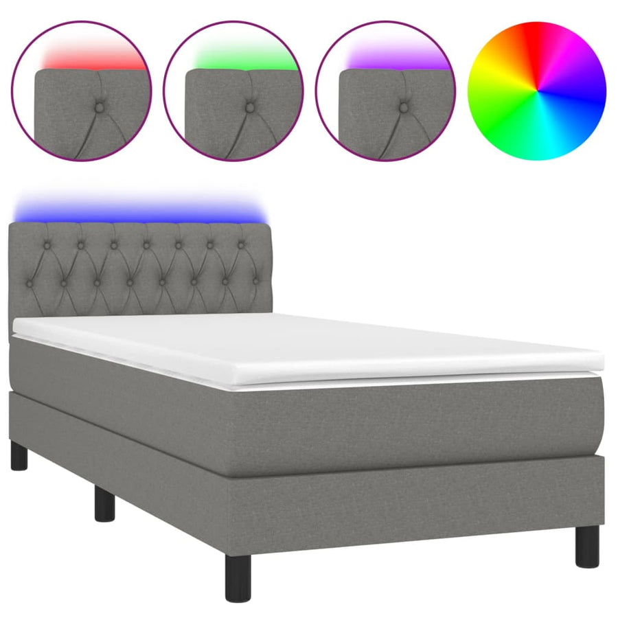 Boxspring Met Matras En Led Stof Donkergrijs 100X200 Cm 100 x 200 cm Getuft ontwerp