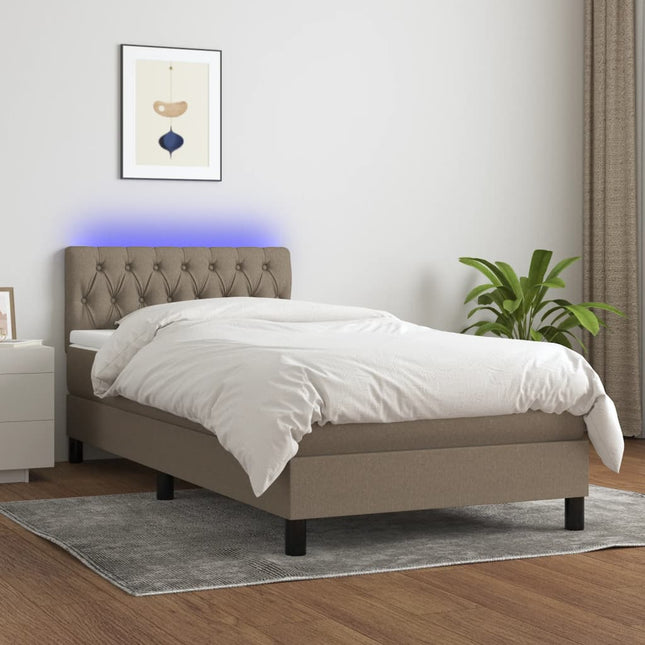 Boxspring Met Matras En Led Stof Taupe 100 x 200 cm Getuft ontwerp