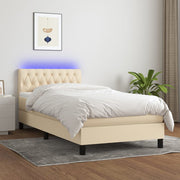 Boxspring 100x200 cm crèmekleurig met matras en led