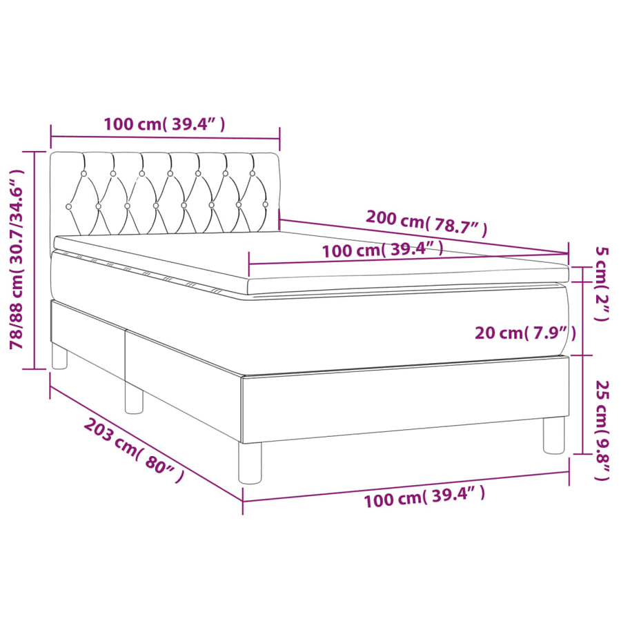 Boxspring Met Matras En Led Stof Blauw 100X200 Cm 100 x 200 cm Getuft ontwerp