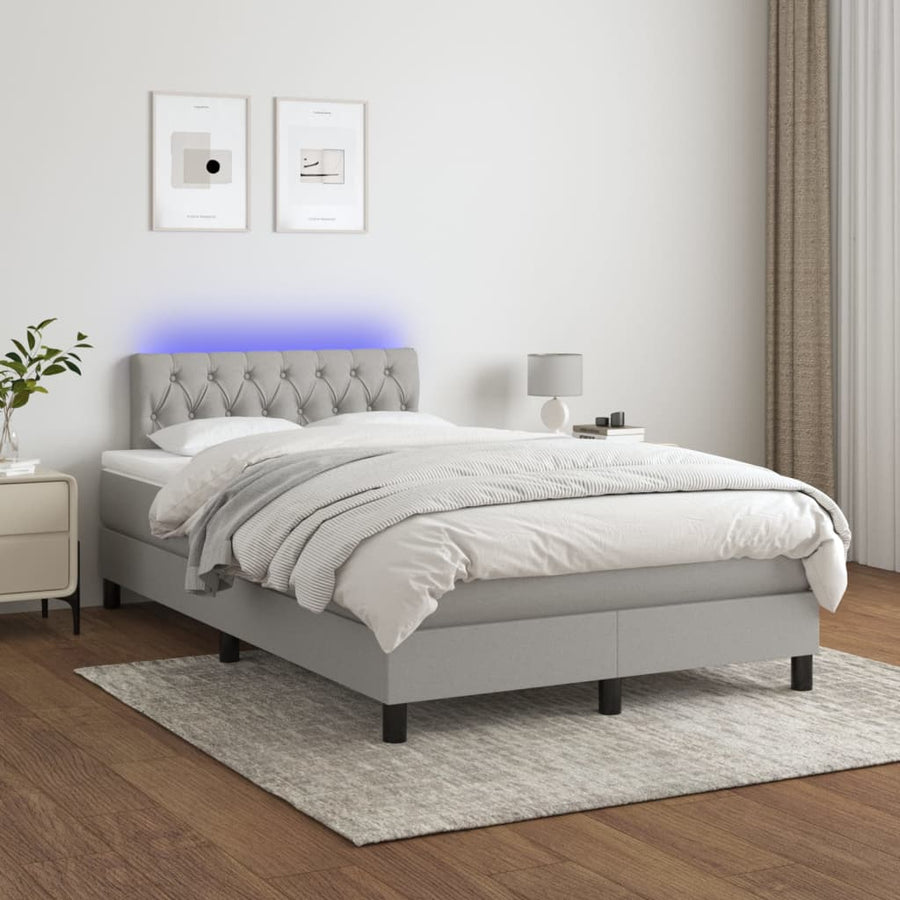 Boxspring Met Matras En Led Stof Lichtgrijs 120X200 Cm Lichtgrijs 120 x 200 cm Getuft ontwerp