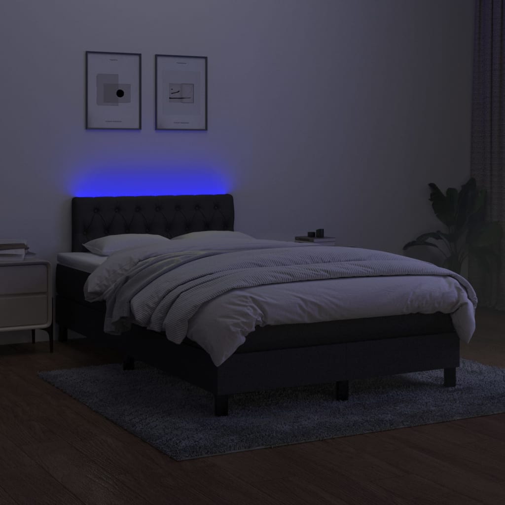 Boxspring Met Matras En Led Stof Zwart 120X200 Cm 120 x 200 cm Getuft ontwerp