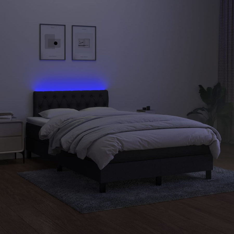 Boxspring Met Matras En Led Stof Zwart 120X200 Cm 120 x 200 cm Getuft ontwerp