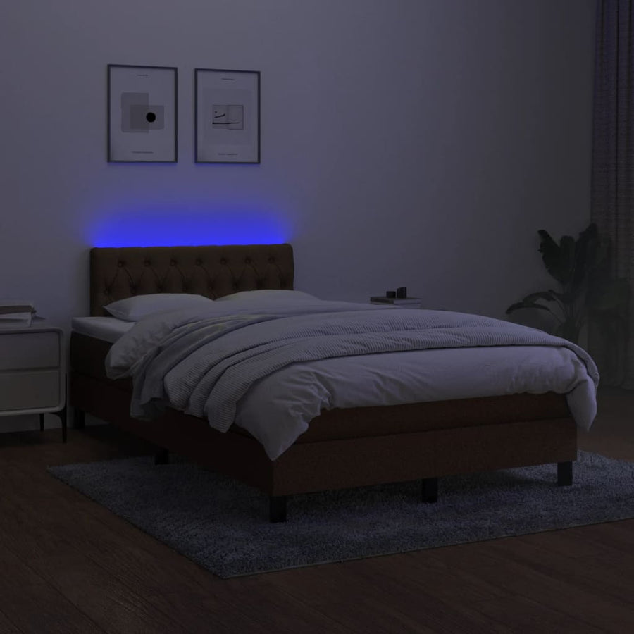 Boxspring Met Matras En Led Stof Donkerbruin 120 x 200 cm Getuft ontwerp