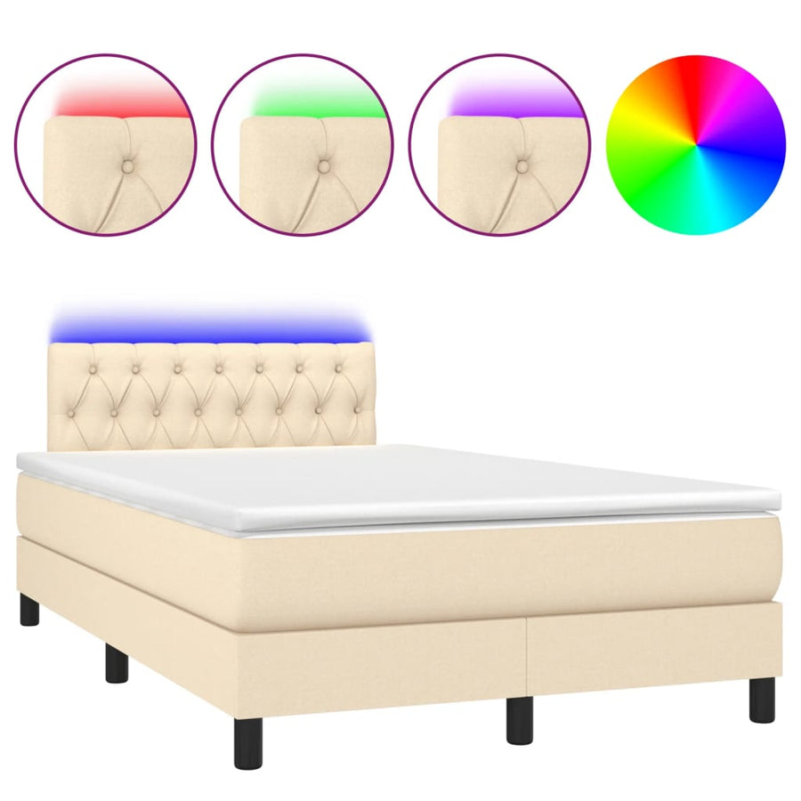 Boxspring Met Matras En Led Stof Crèmekleurig 120X200 Cm 120 x 200 cm Getuft ontwerp
