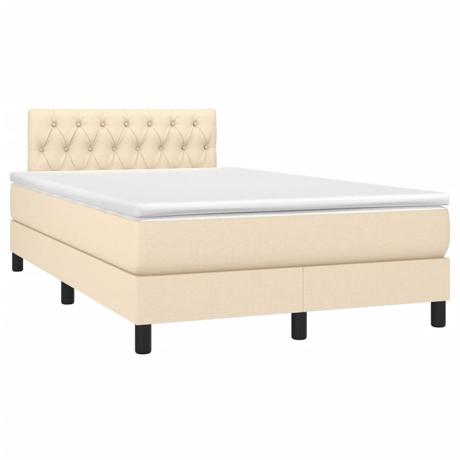Boxspring Met Matras En Led Stof Crèmekleurig 120X200 Cm 120 x 200 cm Getuft ontwerp