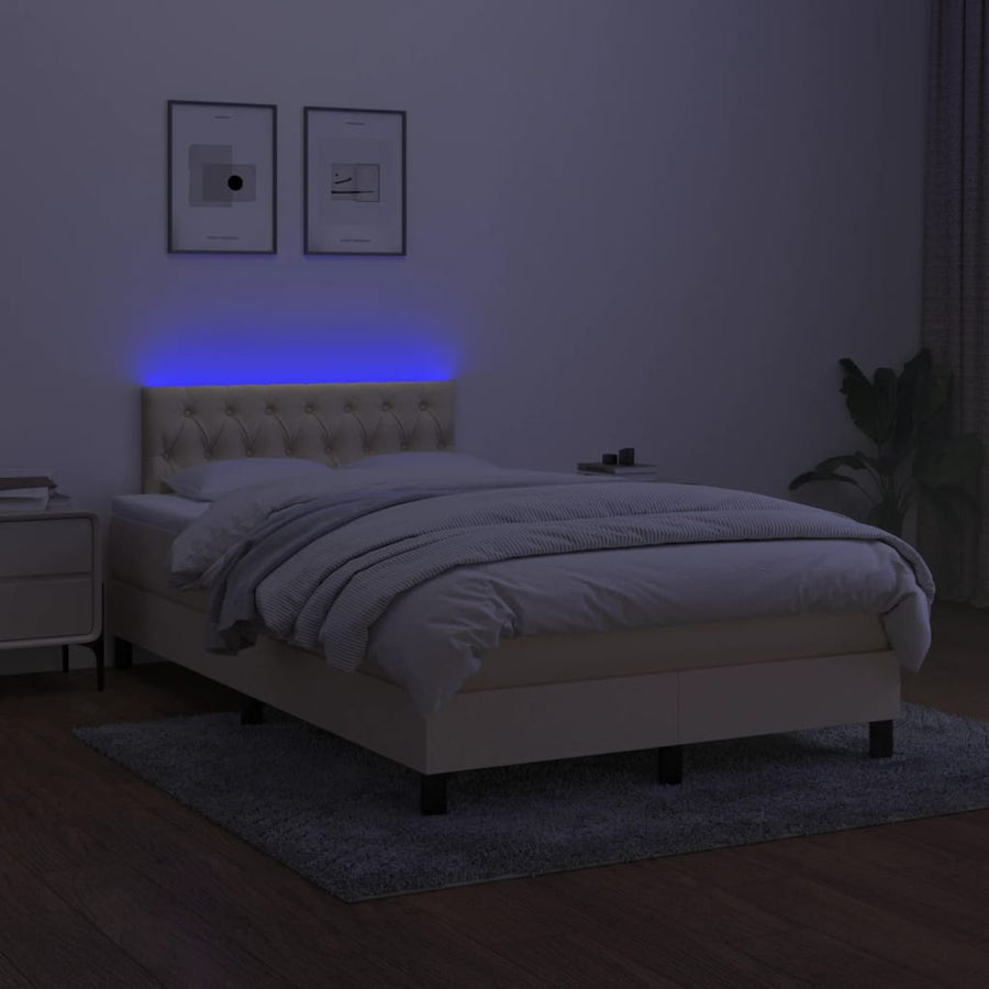 Boxspring Met Matras En Led Stof Crèmekleurig 120X200 Cm 120 x 200 cm Getuft ontwerp