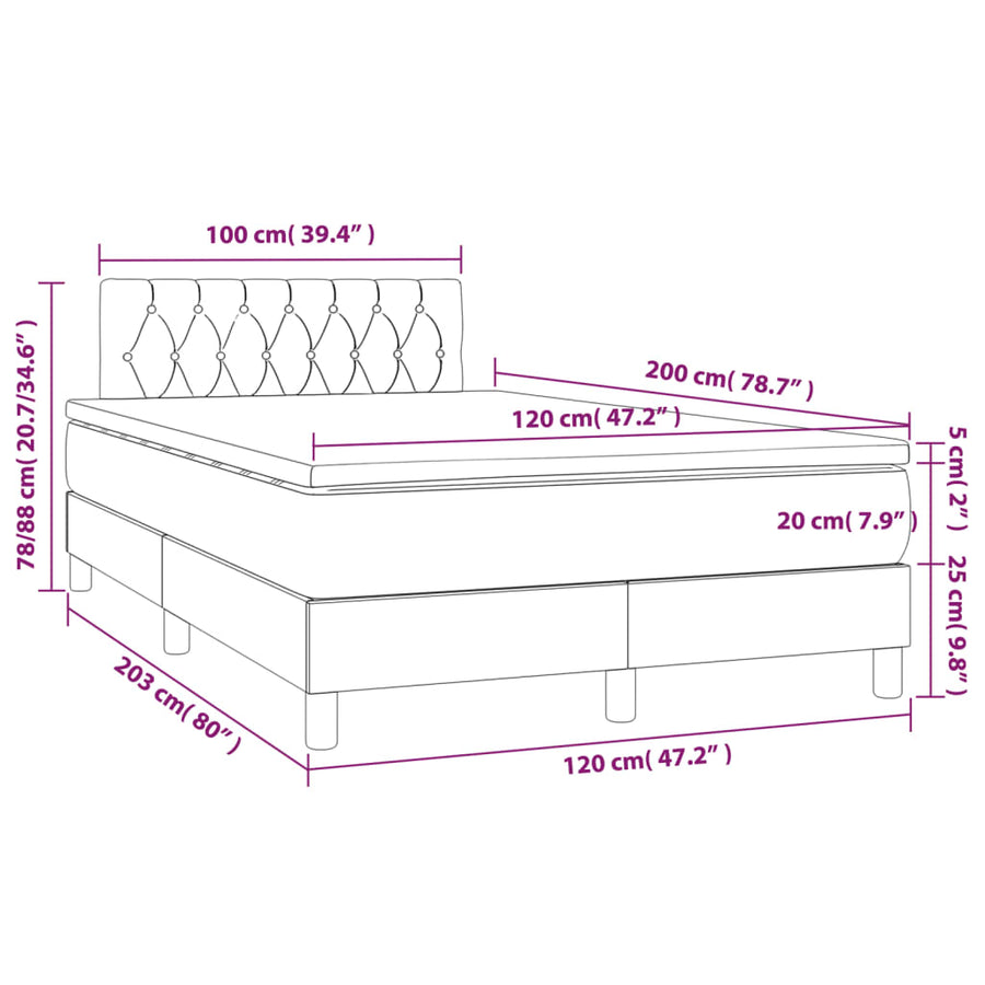 Boxspring Met Matras En Led Stof Crèmekleurig 120X200 Cm 120 x 200 cm Getuft ontwerp