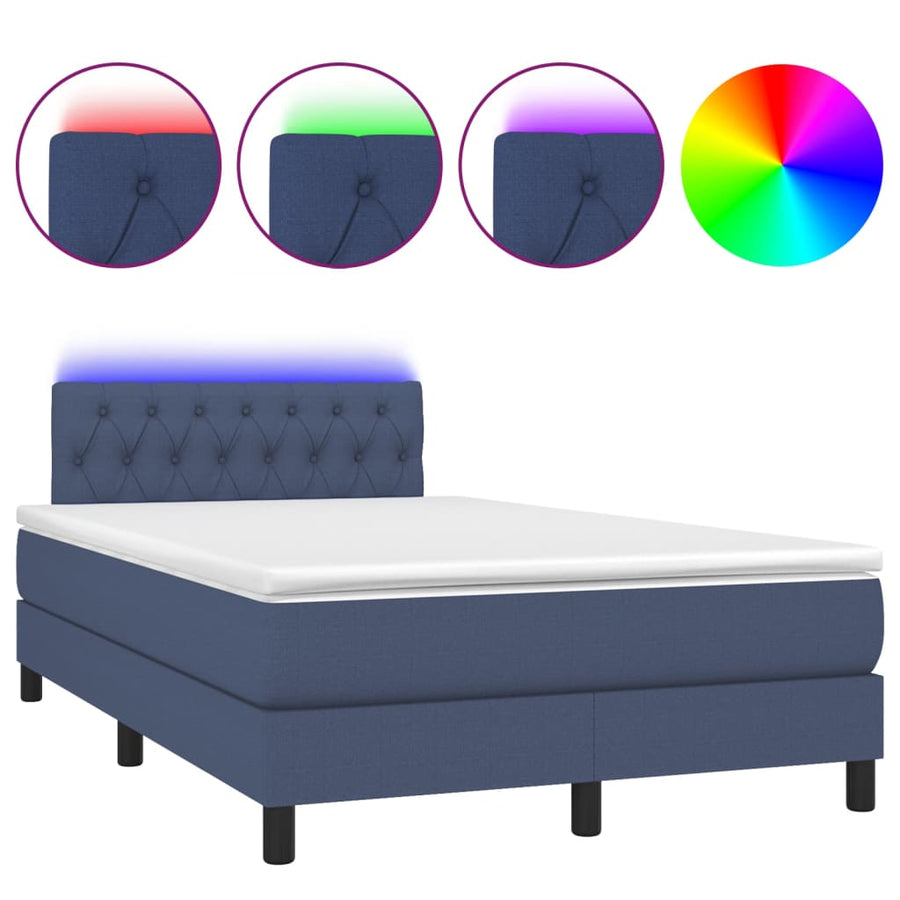 Boxspring Met Matras En Led Stof Blauw 120X200 Cm 120 x 200 cm Getuft ontwerp