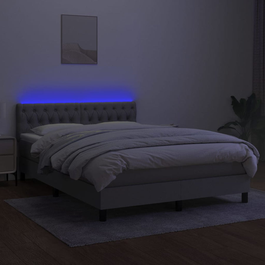 Boxspring Met Matras En Led Stof Lichtgrijs 140 x 190 cm Getuft ontwerp