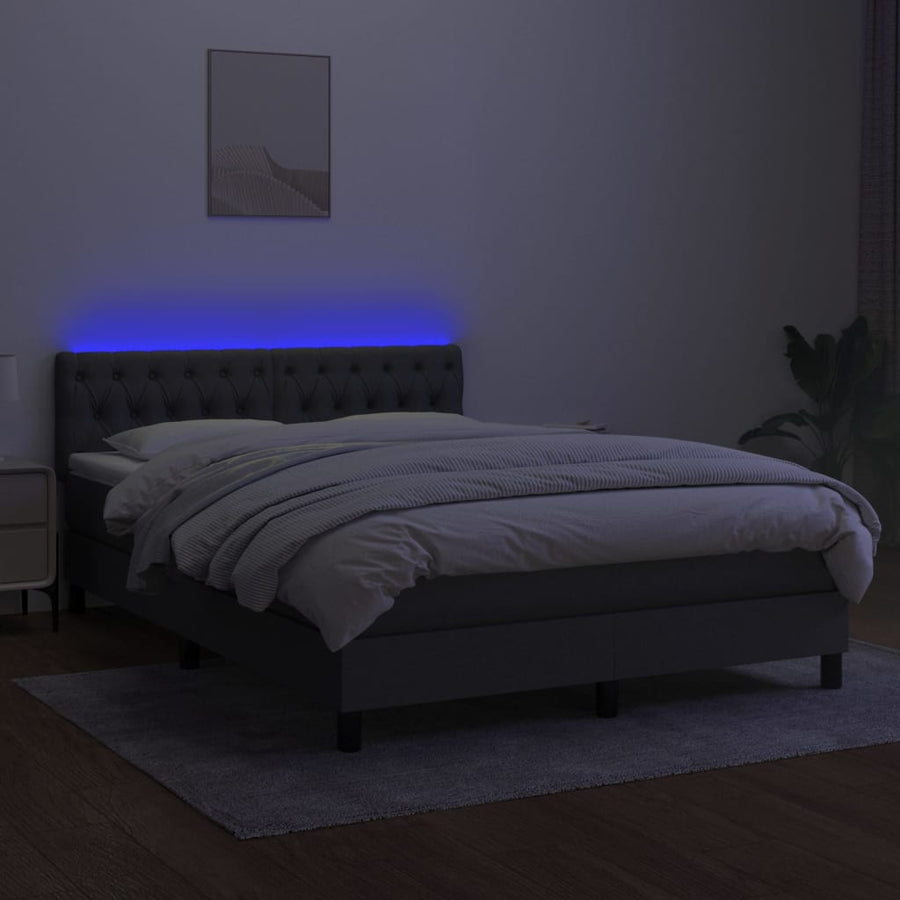 Boxspring Met Matras En Led Stof Donkergrijs 140 x 190 cm Getuft ontwerp