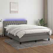 Boxspring 140x190 cm donkergrijs met matras en LED