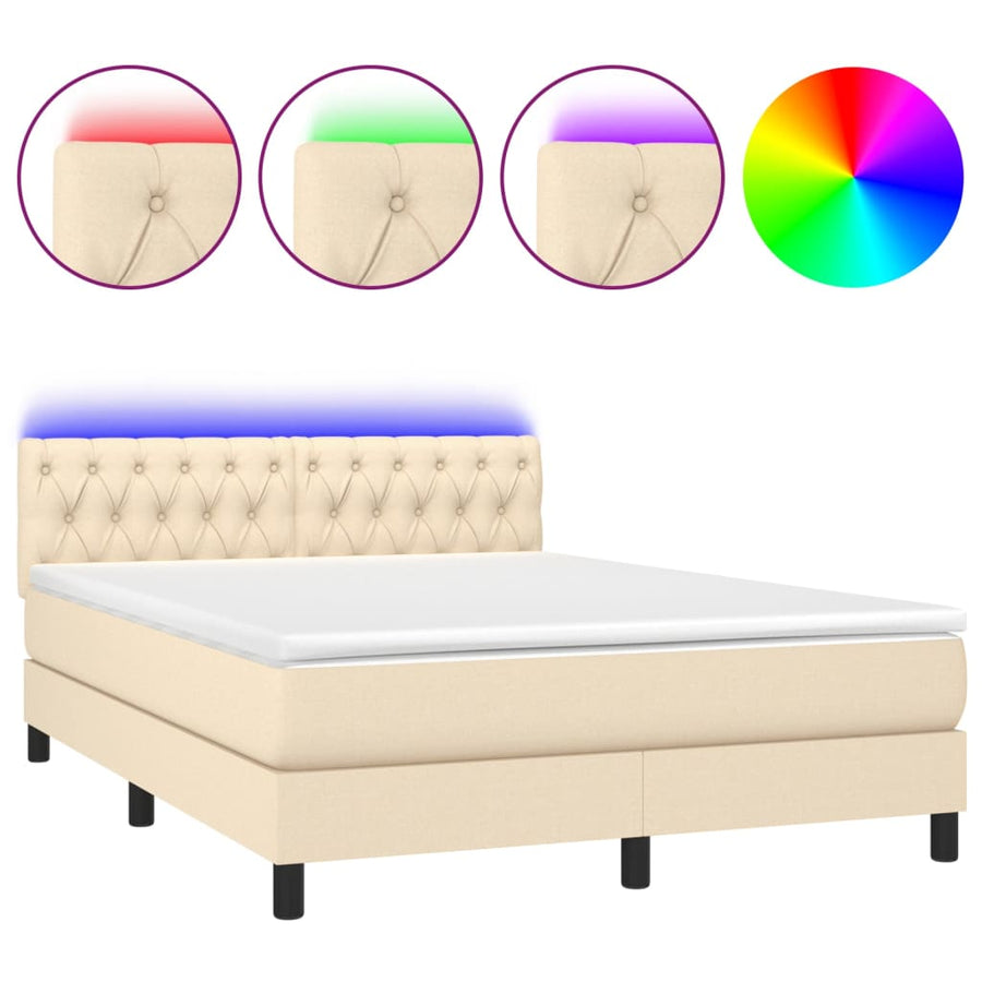 Boxspring met matras en LED stof crèmekleurig 140x190 cm 140 x 190 cm Getuft ontwerp