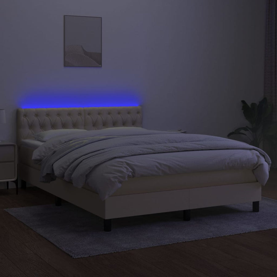 Boxspring met matras en LED stof crèmekleurig 140x190 cm 140 x 190 cm Getuft ontwerp