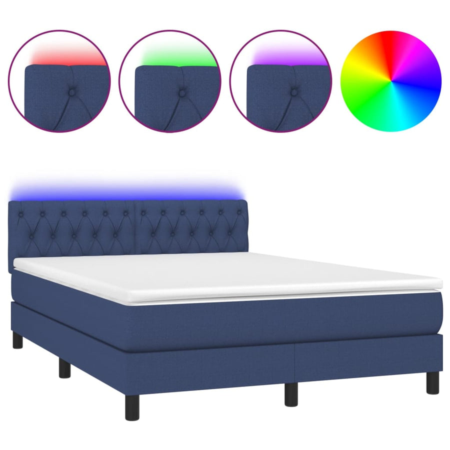 Boxspring Met Matras En Led Stof Blauw 140 x 190 cm Getuft ontwerp