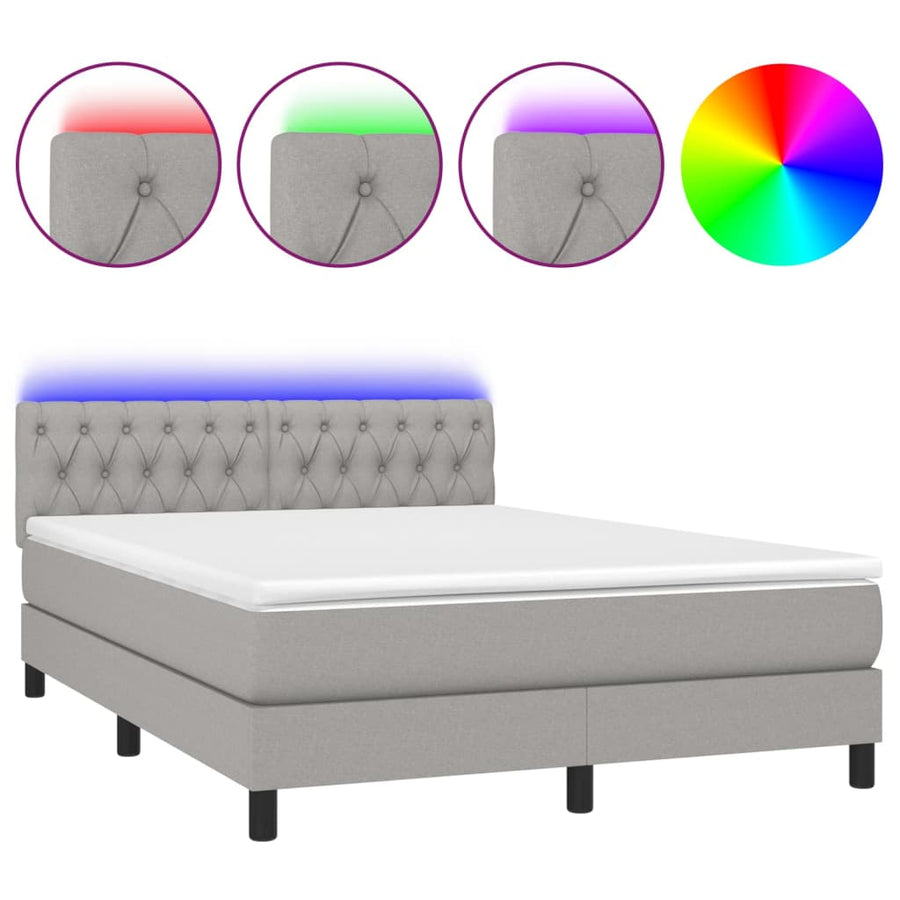 Boxspring Met Matras En Led Stof Lichtgrijs 140 x 200 cm Getuft ontwerp
