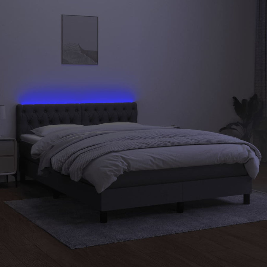 Boxspring Met Matras En Led Stof Donkergrijs 140 x 200 cm Getuft ontwerp