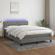 Boxspring met matras en LED 140x200 cm donkergrijs