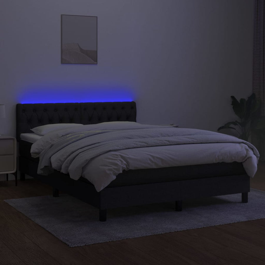 Boxspring Met Matras En Led Stof Zwart 140 x 200 cm Getuft ontwerp