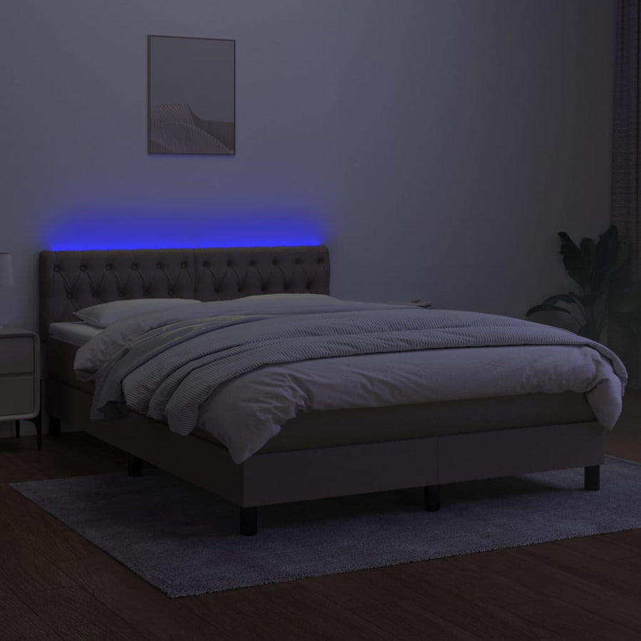 Boxspring Met Matras En Led Stof Taupe 140 x 200 cm Getuft ontwerp