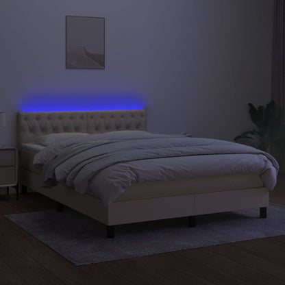 Boxspring met matras en LED stof crèmekleurig 140x200 cm 140 x 200 cm Crème