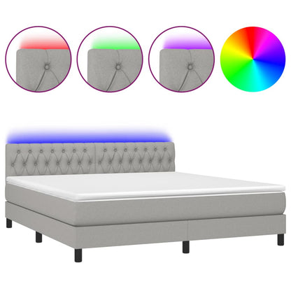 Boxspring Met Matras En Led Stof Lichtgrijs 160 x 200 cm Getuft ontwerp