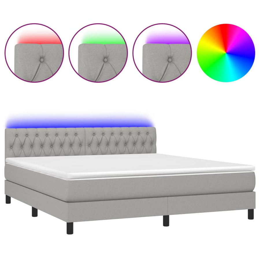 Boxspring Met Matras En Led Stof Lichtgrijs 160 x 200 cm Getuft ontwerp