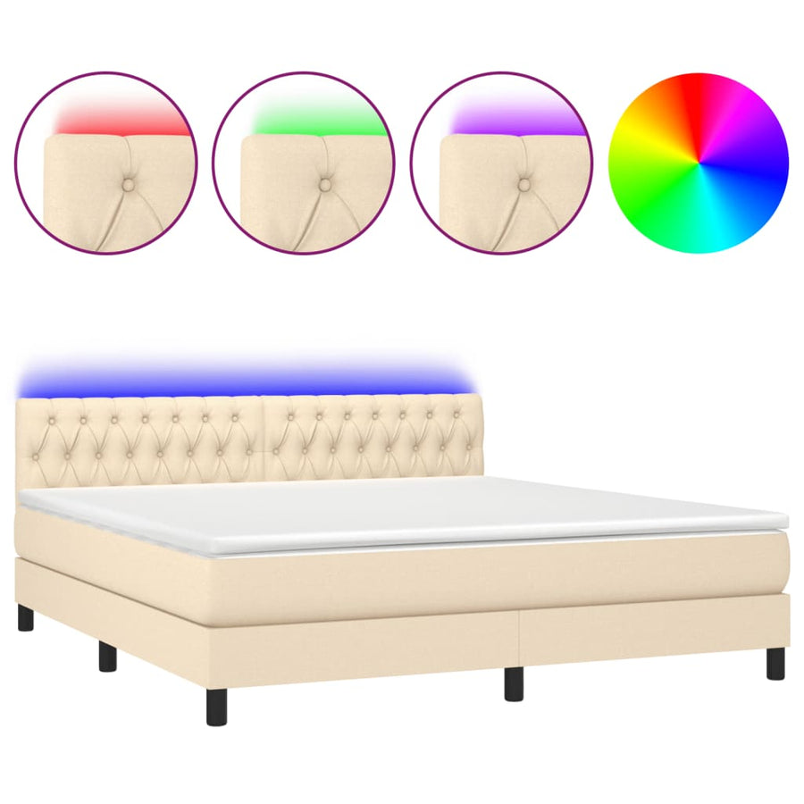 Boxspring met matras en LED stof crèmekleurig 160x200 cm 160 x 200 cm Getuft ontwerp