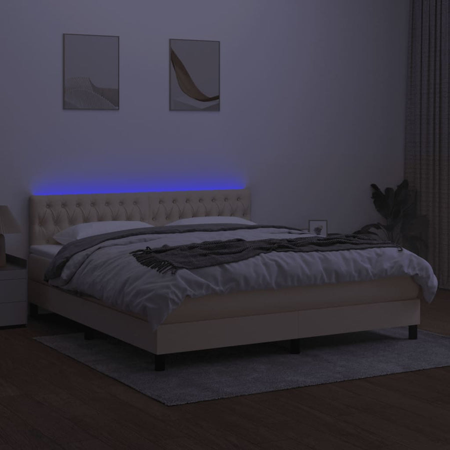 Boxspring met matras en LED stof crèmekleurig 160x200 cm 160 x 200 cm Getuft ontwerp