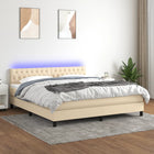 Boxspring met matras en LED stof crèmekleurig 160x200 cm 160 x 200 cm Getuft ontwerp