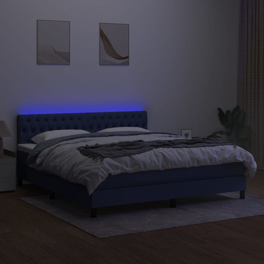 Boxspring Met Matras En Led Stof Blauw 160 x 200 cm Getuft ontwerp