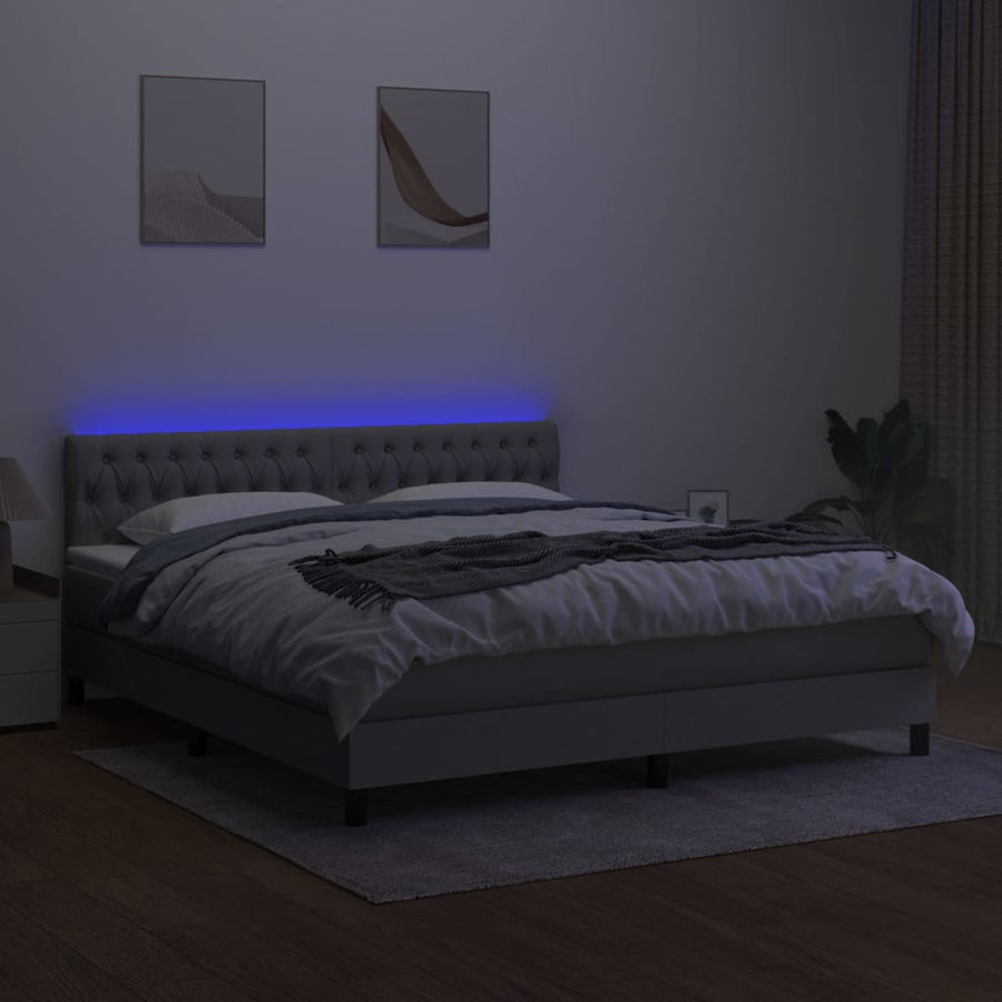 Boxspring Met Matras En Led Stof Lichtgrijs 180 x 200 cm Getuft ontwerp