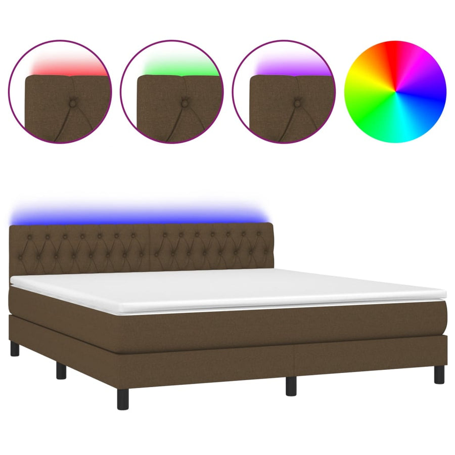 Boxspring Met Matras En Led Stof Donkerbruin 180X200 Cm
