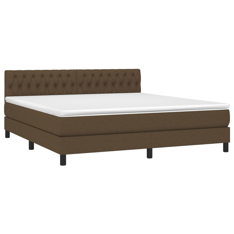 Boxspring Met Matras En Led Stof Donkerbruin 180X200 Cm