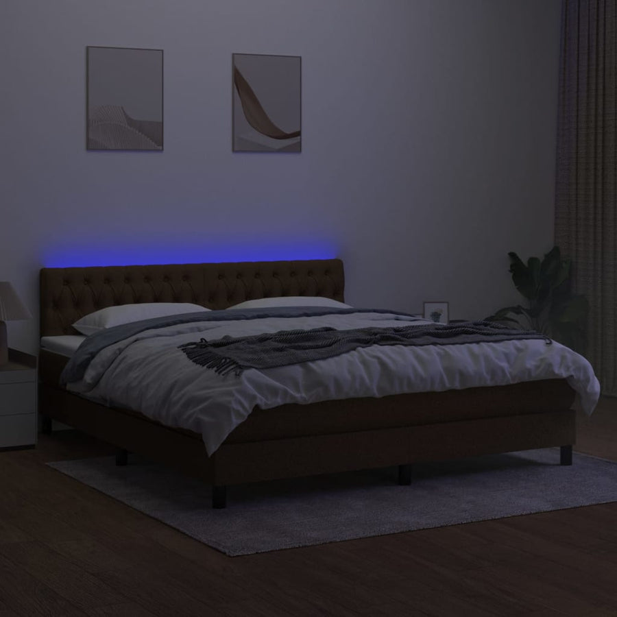 Boxspring Met Matras En Led Stof Donkerbruin 180X200 Cm