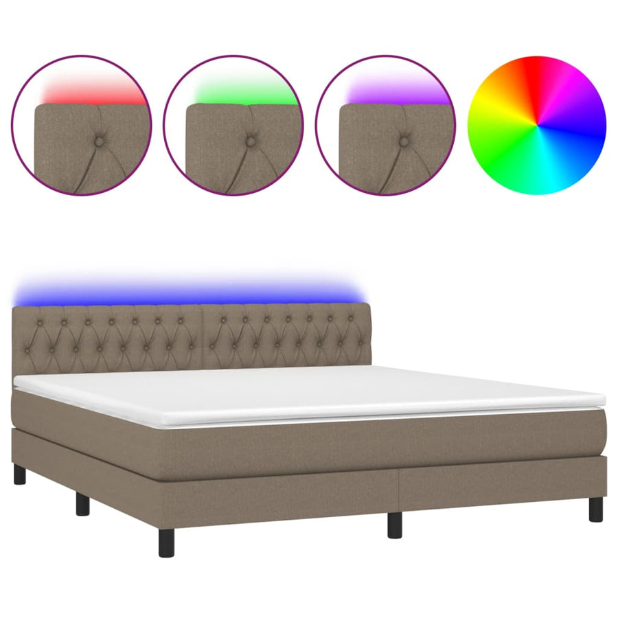 Boxspring met matras en LED stof taupe 180x200 cm 180 x 200 cm Taupe
