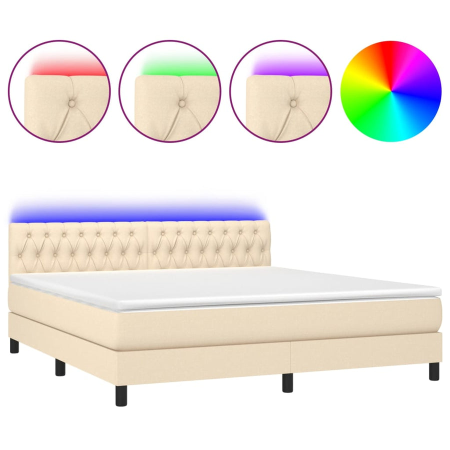 Boxspring Met Matras En Led Stof Crèmekleurig 180X200 Cm 180 x 200 cm Getuft ontwerp