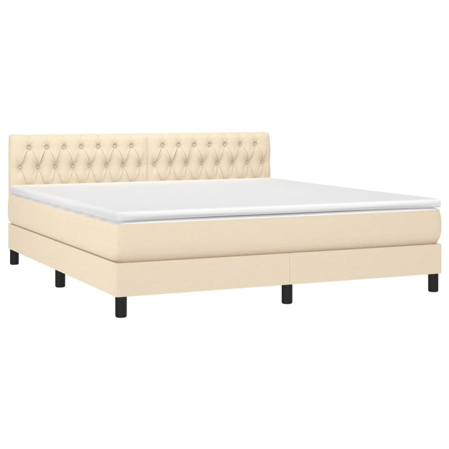 Boxspring Met Matras En Led Stof Crèmekleurig 180X200 Cm 180 x 200 cm Getuft ontwerp