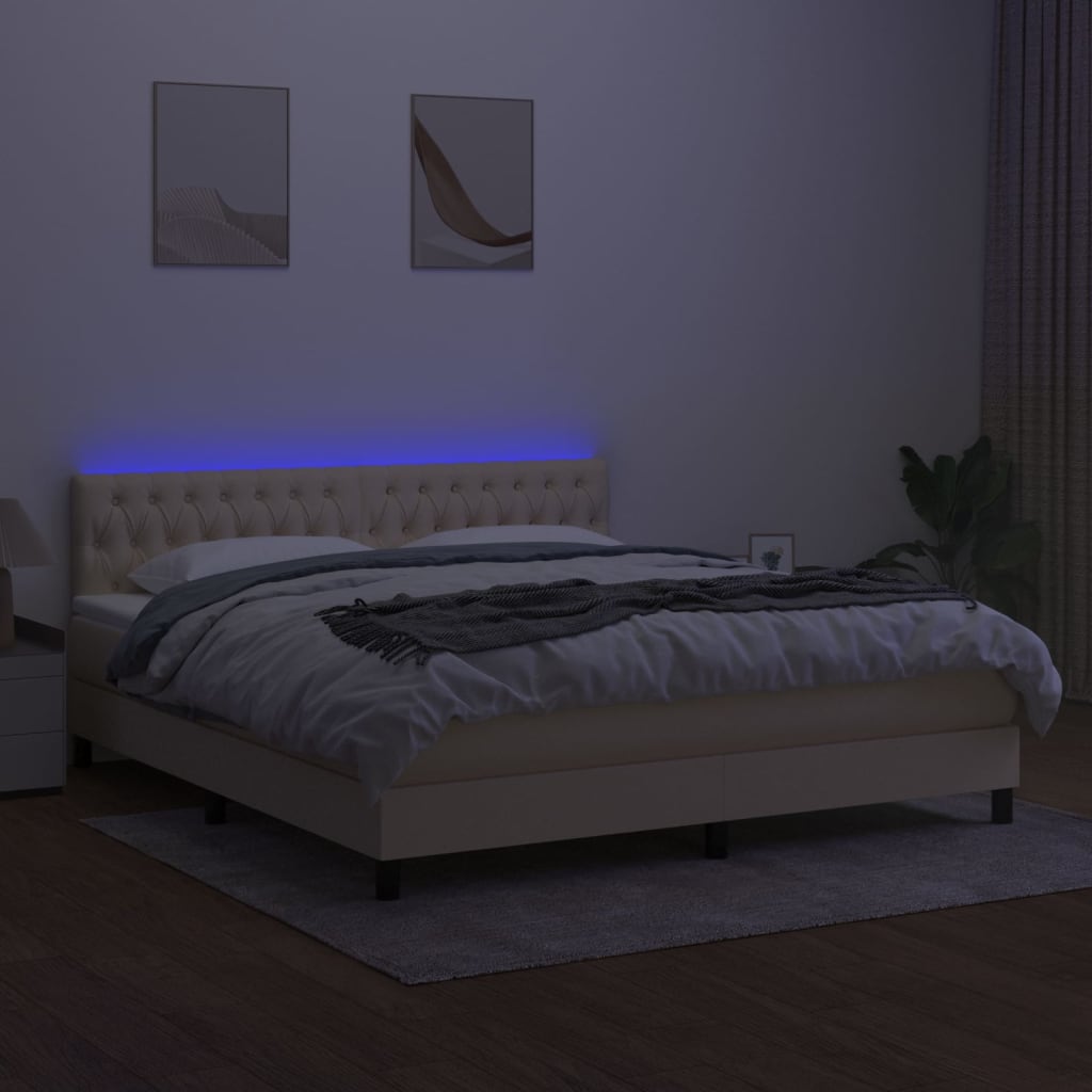 Boxspring Met Matras En Led Stof Crèmekleurig 180X200 Cm 180 x 200 cm Getuft ontwerp