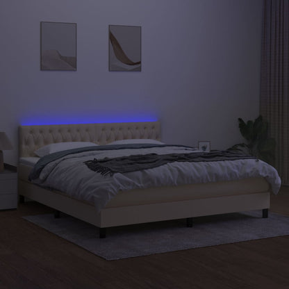 Boxspring Met Matras En Led Stof Crèmekleurig 180X200 Cm 180 x 200 cm Getuft ontwerp
