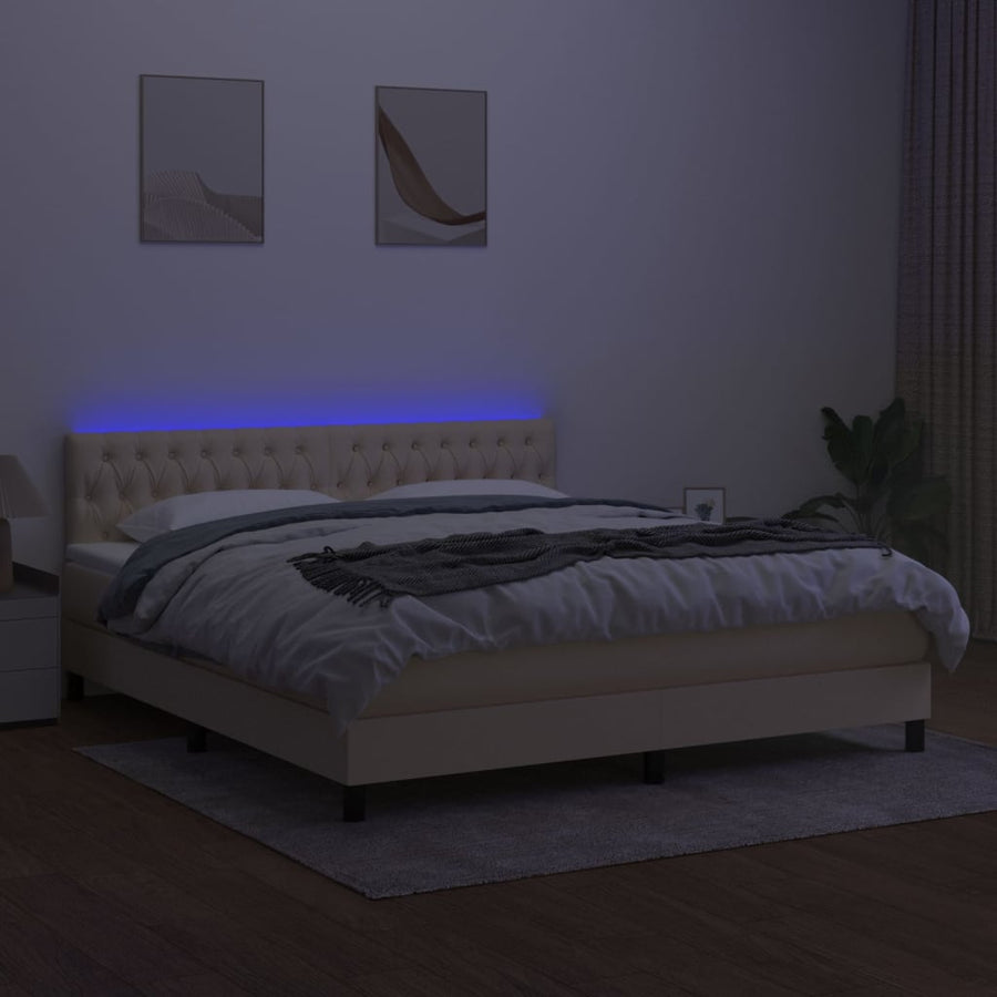 Boxspring Met Matras En Led Stof Crèmekleurig 180X200 Cm 180 x 200 cm Getuft ontwerp
