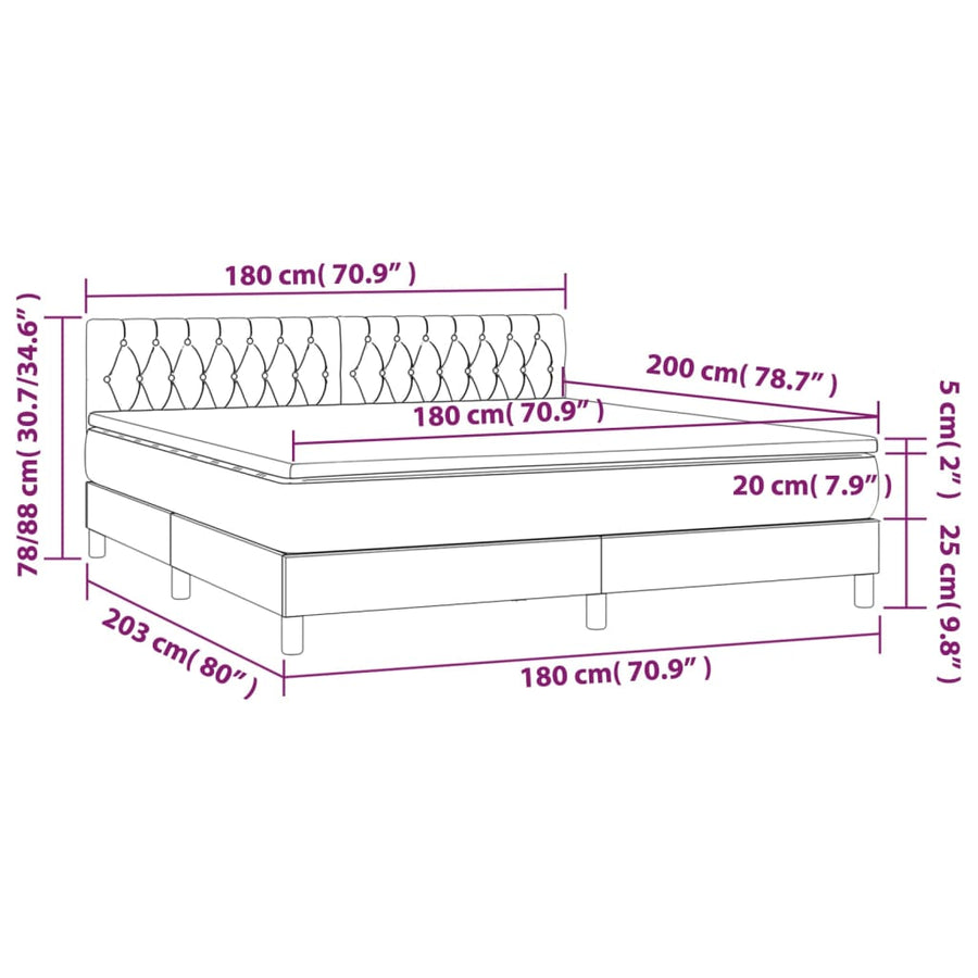 Boxspring Met Matras En Led Stof Crèmekleurig 180X200 Cm 180 x 200 cm Getuft ontwerp