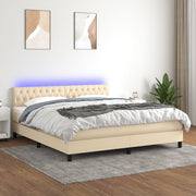 Box spring with mattress and LED cream-colored fabric 180x200 cm