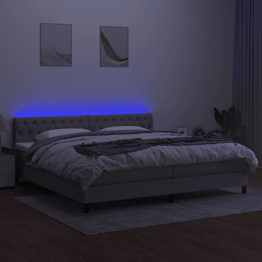 Boxspring Met Matras En Led Stof Lichtgrijs 200 x 200 cm Getuft ontwerp