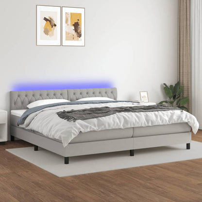 Boxspring Met Matras En Led Stof Lichtgrijs 200 x 200 cm Getuft ontwerp